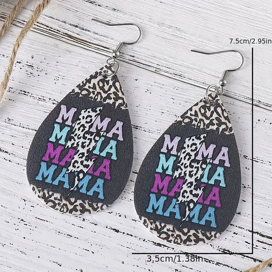 Retro MAMA Leopard Leather Earrings