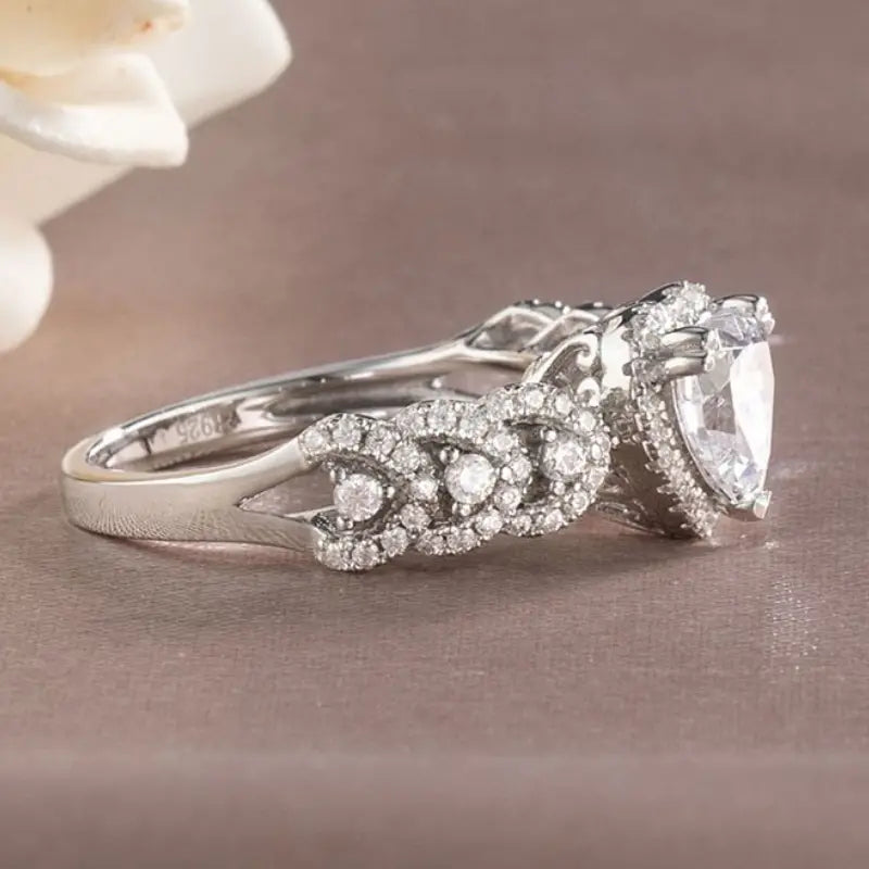 Pave Rhinestone Heart Ring