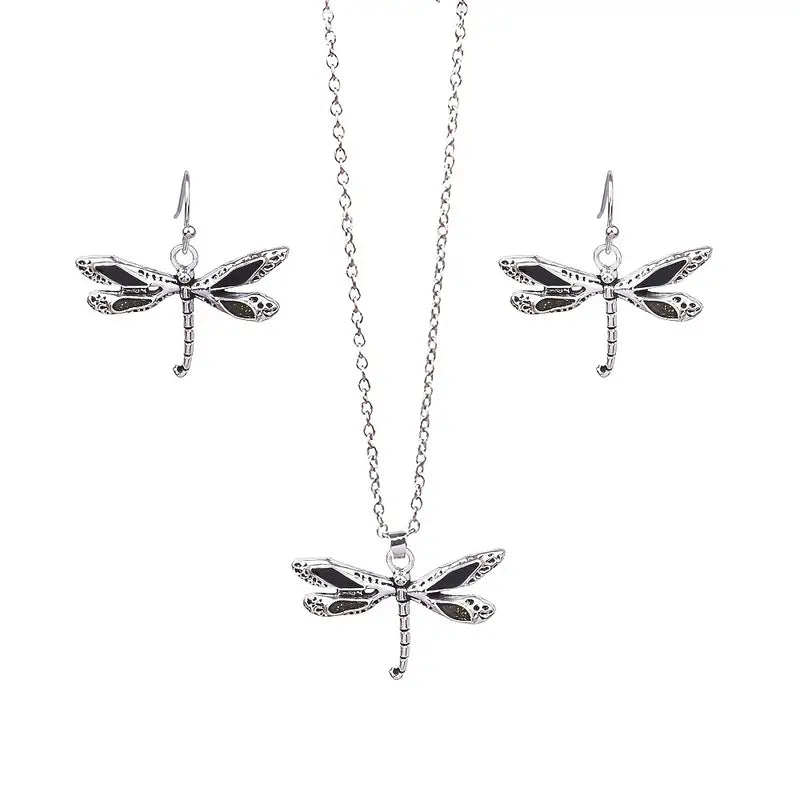 3 pc. Silver and Black Dragonfly Set