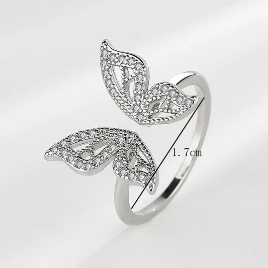 Open Butterfly Wing Rhinestone Ring