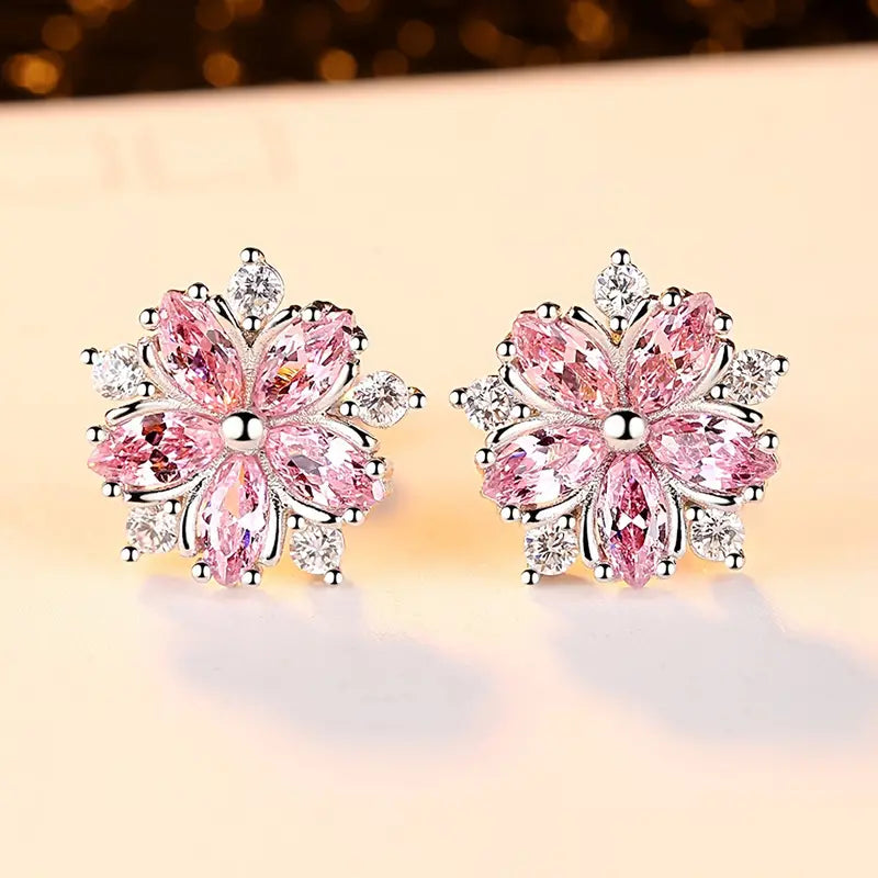 Pink Cherry Blossom Rhinestone Jewelry