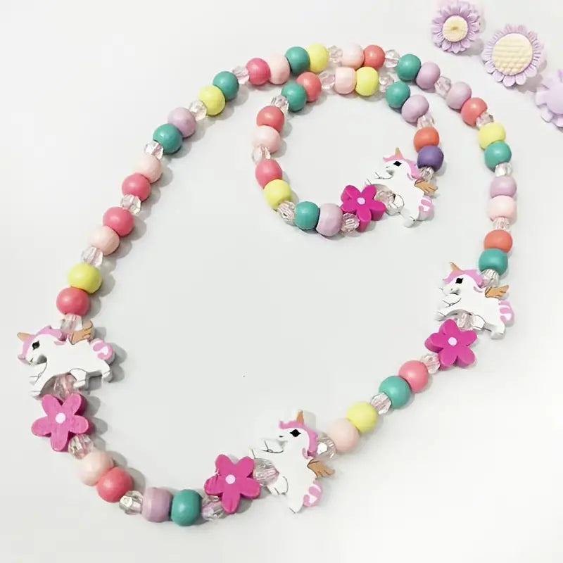 2-pc Girls Unicorn Wood Bead Set