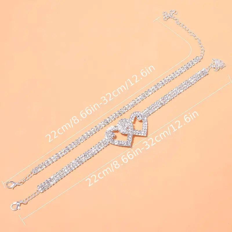 2-pc Rhinestone Heart Anklet