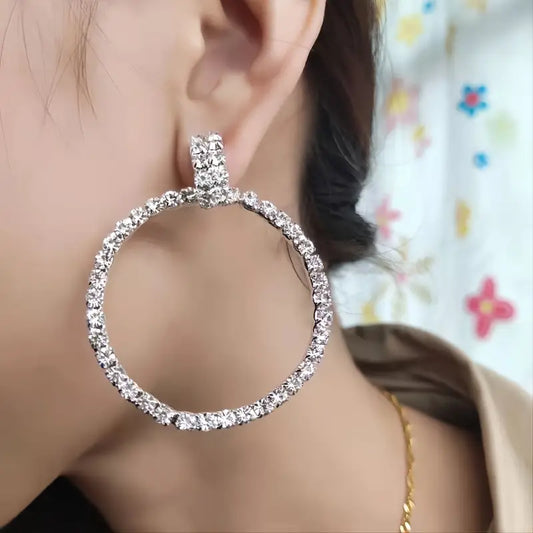 Large Circle Rhinestone Dangle Earrings