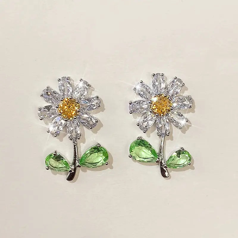 White Daisy Rhinestone Earrings