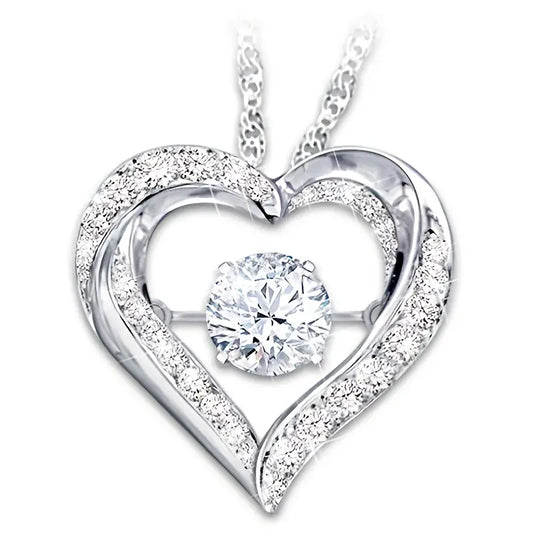 Rhinestone Heart with Floating Solitaire Necklace