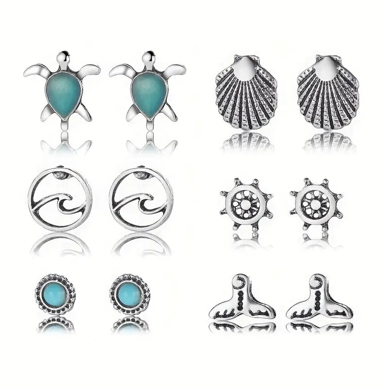 12 Pair Set Sea Themed Earrings