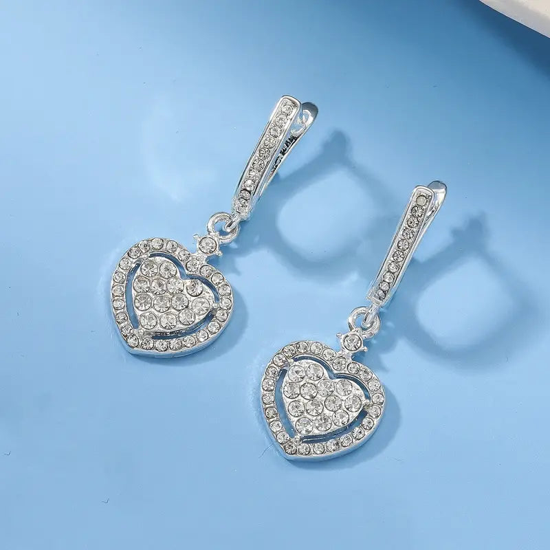 Pave Rhinestone Heart Earrings