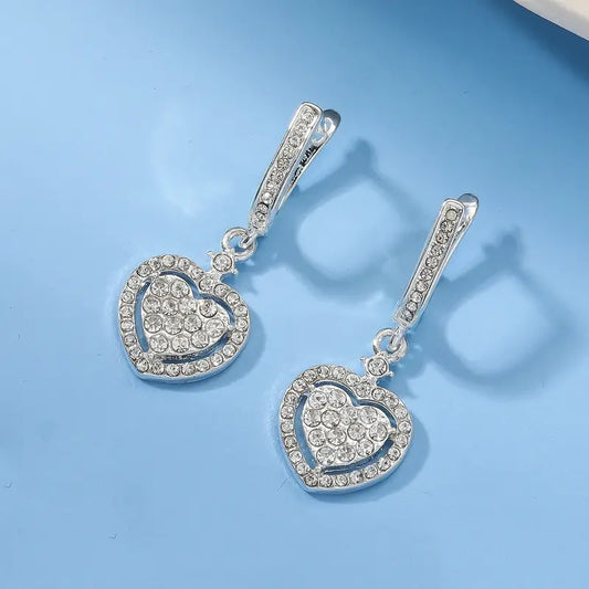 Pave Rhinestone Heart Earrings