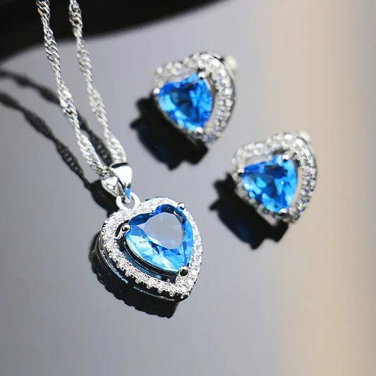 3-Pc Blue Heart Necklace Set