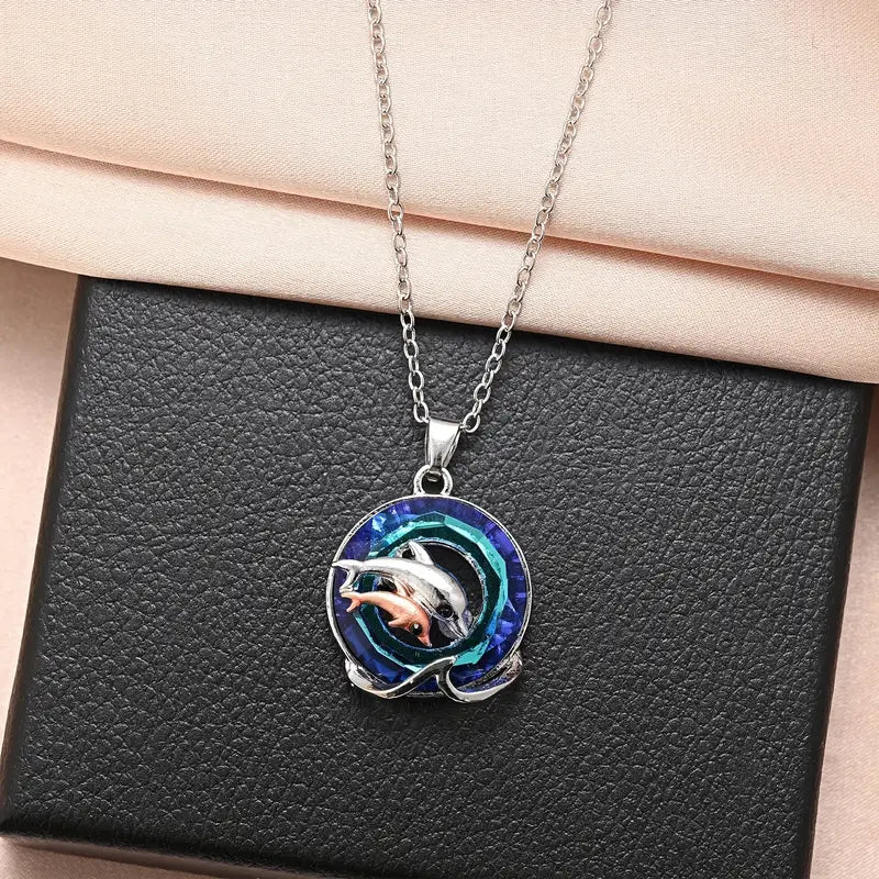 Dolphins in Crystal Necklace