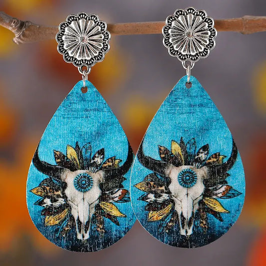 Western Style Retro Bull Head Leather Earrings