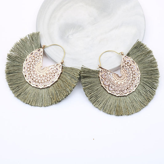 Metal Scroll and Fringe Earrings