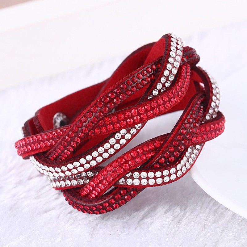 Braided Rhinestone Wrap Bracelet