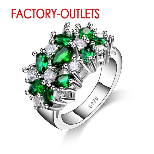 Green Rhinestone Flower Ring