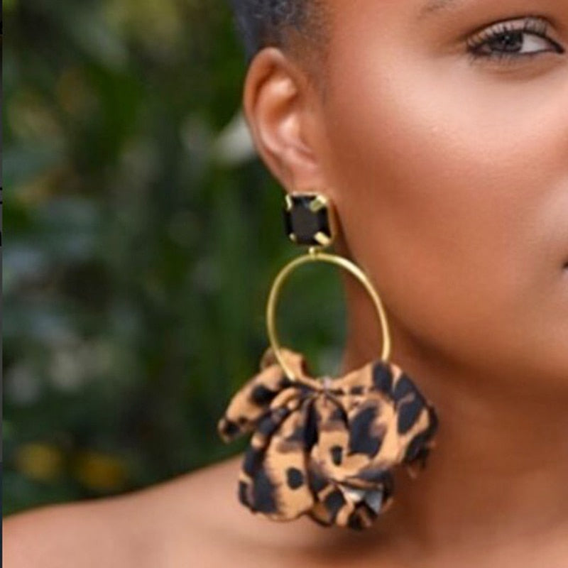 Large Leopard Pouf Earrings