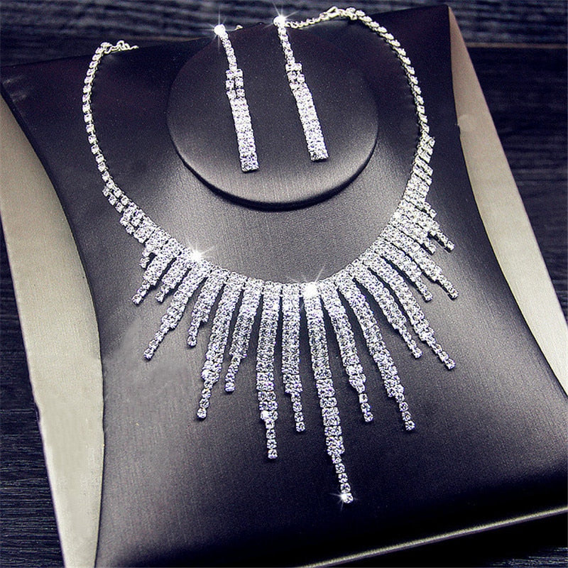 Bold Rhinestone Tassel Jewelry Set