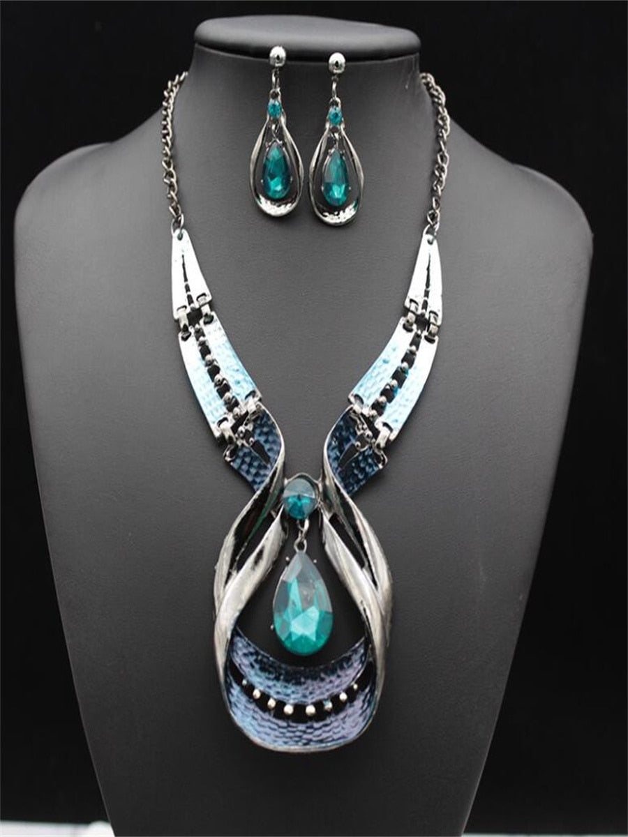 Blue Water Wave Necklace Set