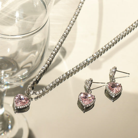 Pink Ice Heart Necklace Set