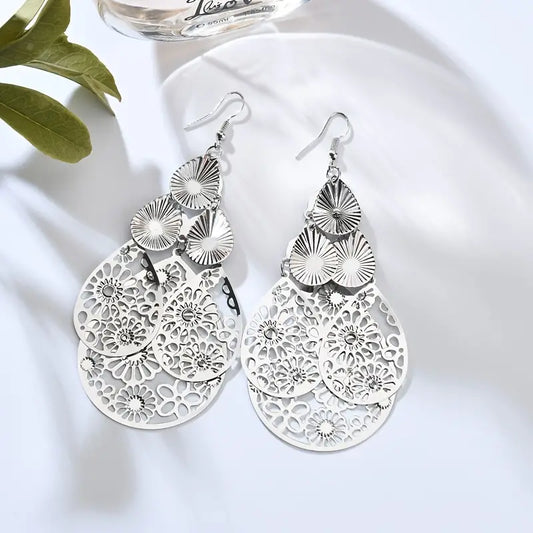 Layered Teardrop Flower Earrings