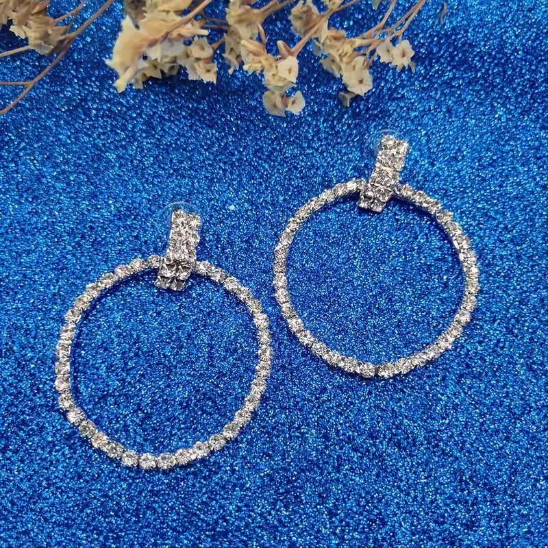 Large Circle Rhinestone Dangle Earrings