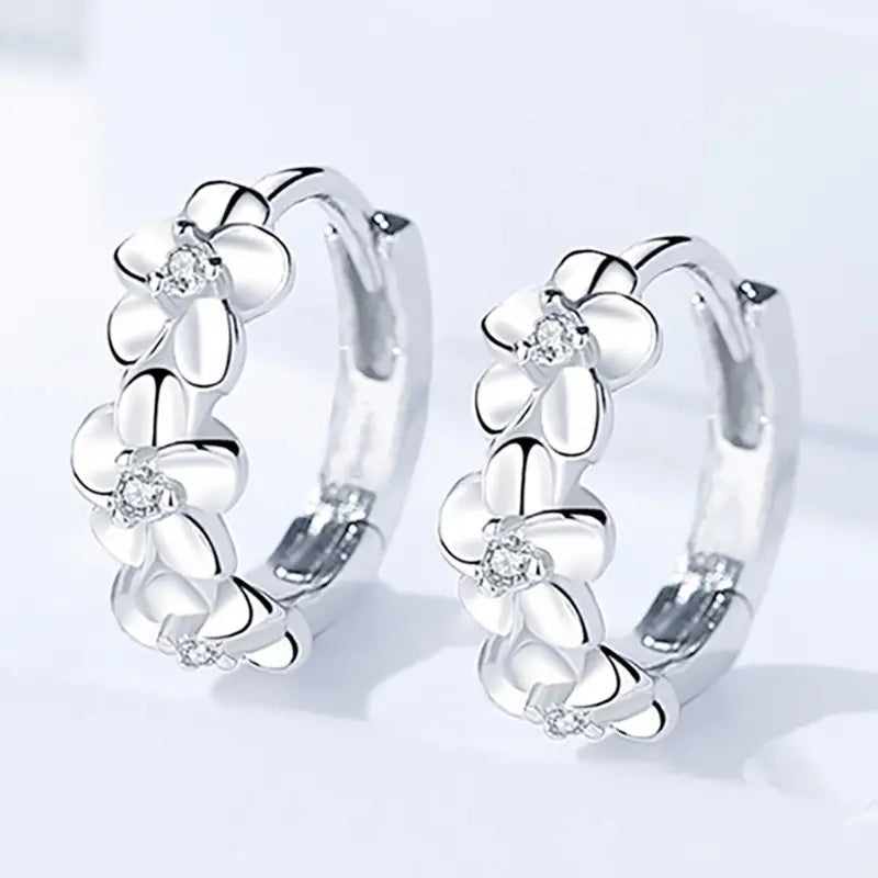 Flower Rhinestone Hoop Earrings