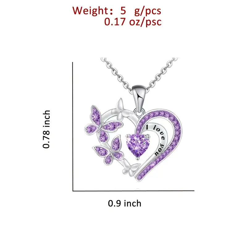 Purple Rhinestone Heart Neckalce