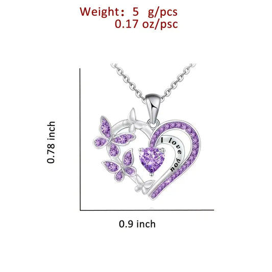 Purple Rhinestone Heart Neckalce