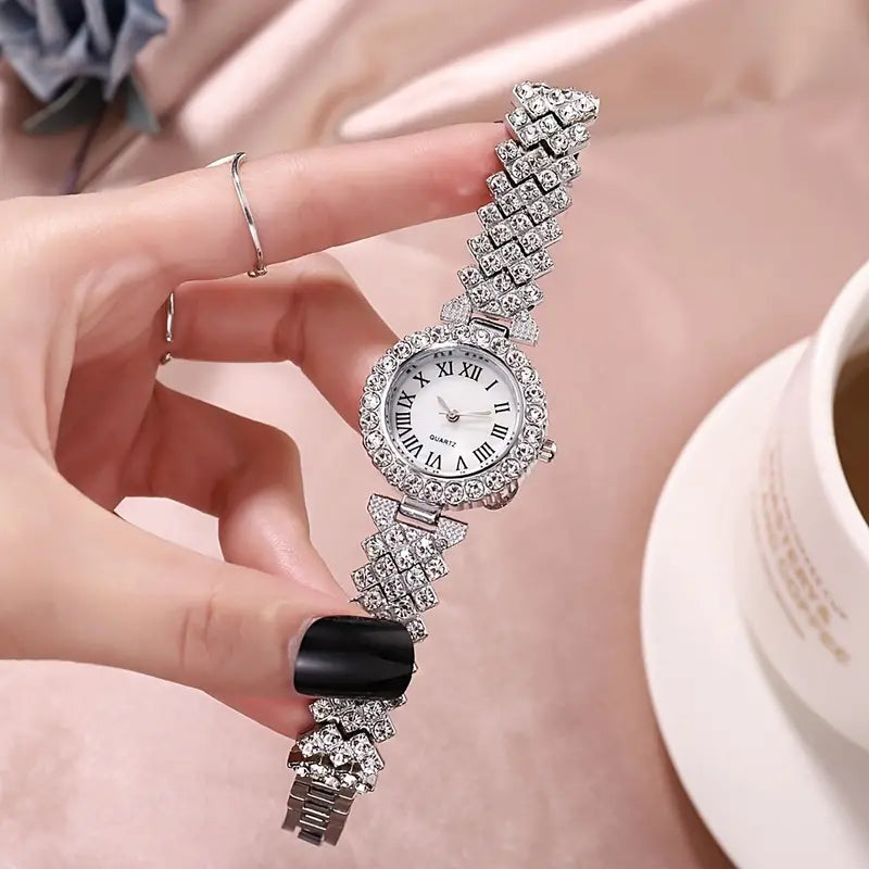 2-pc Quartz Watch and Rhinestone Bracelet Set