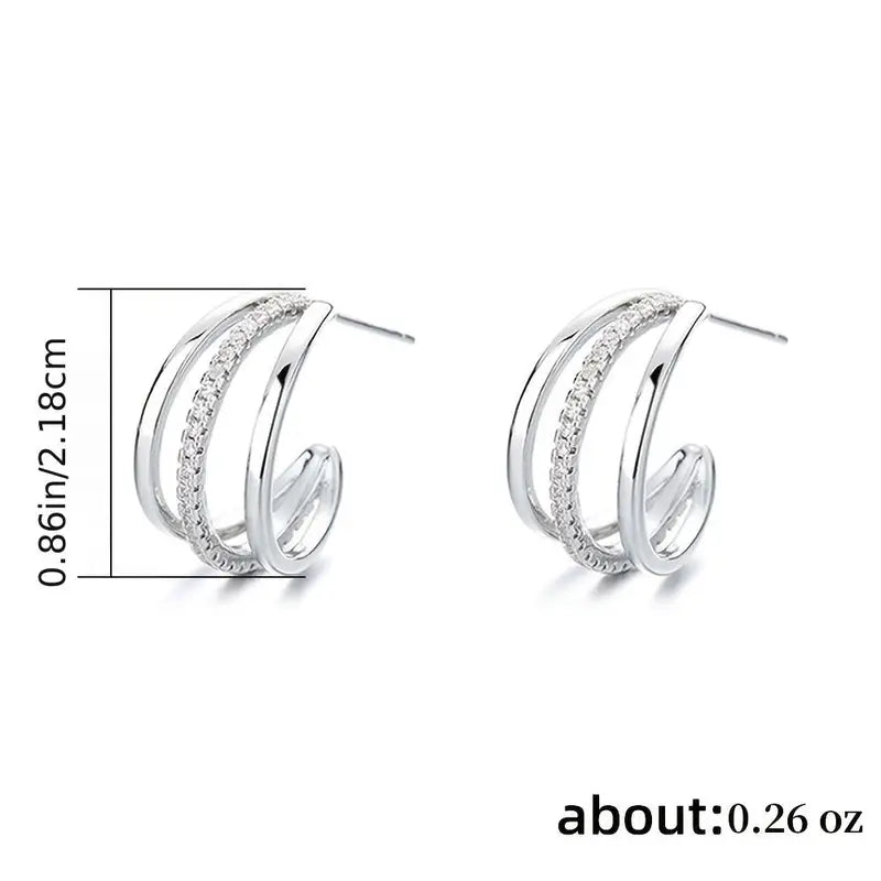 Triple Hoops Silver Rhinestone Earrings