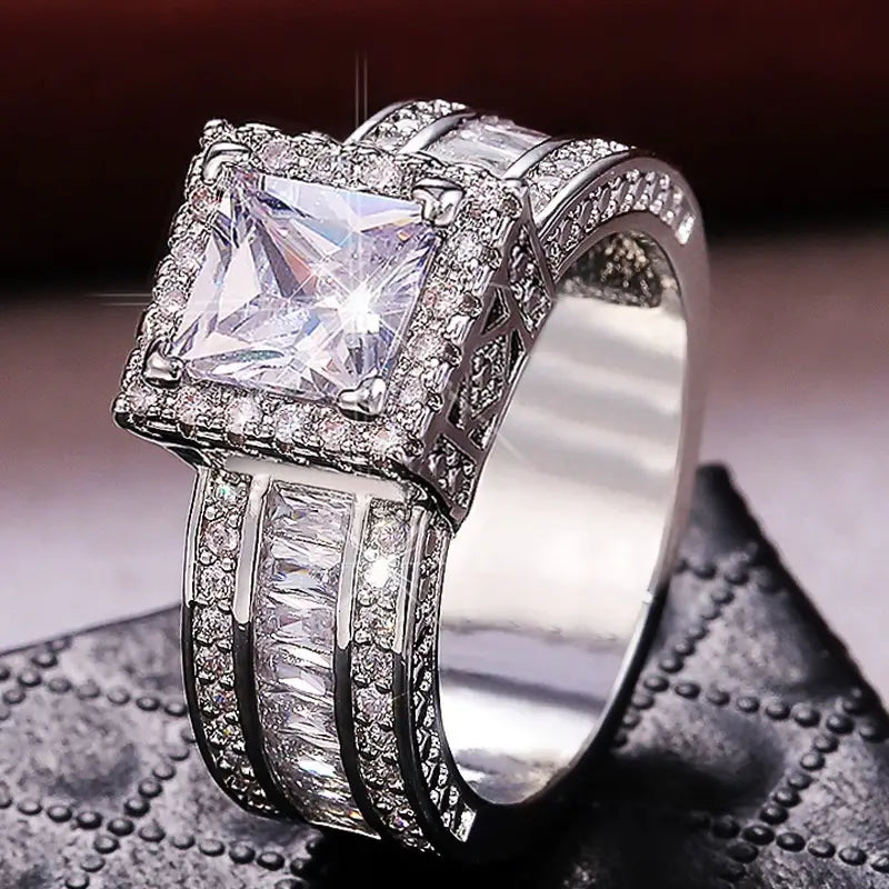 Princess Cut CZ Halo Ring