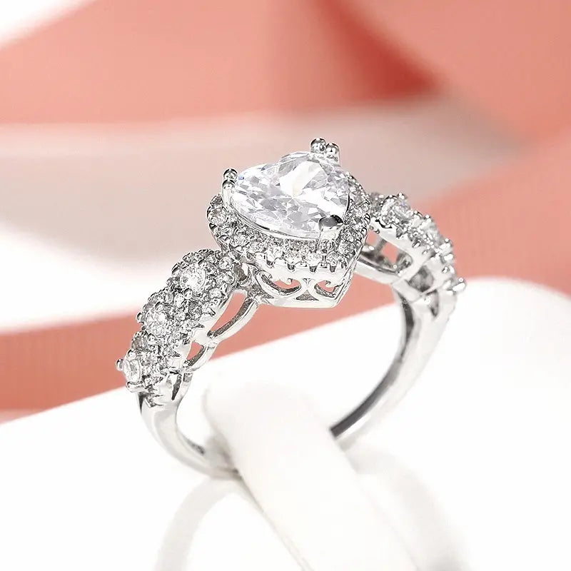 Pave Rhinestone Heart Ring