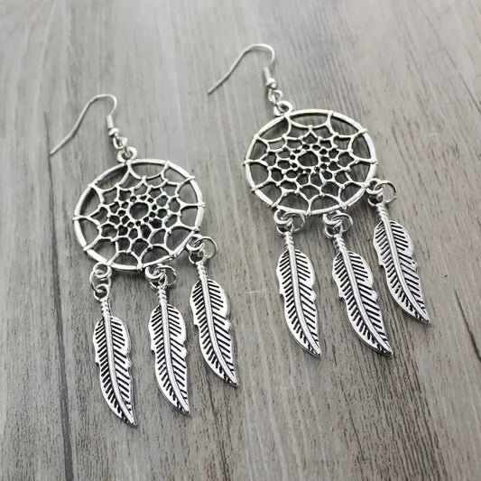 Vintage Dream Catcher Feather Earrings