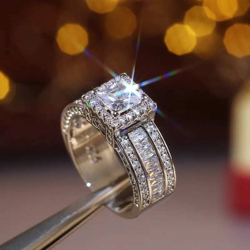 Princess Cut CZ Halo Ring