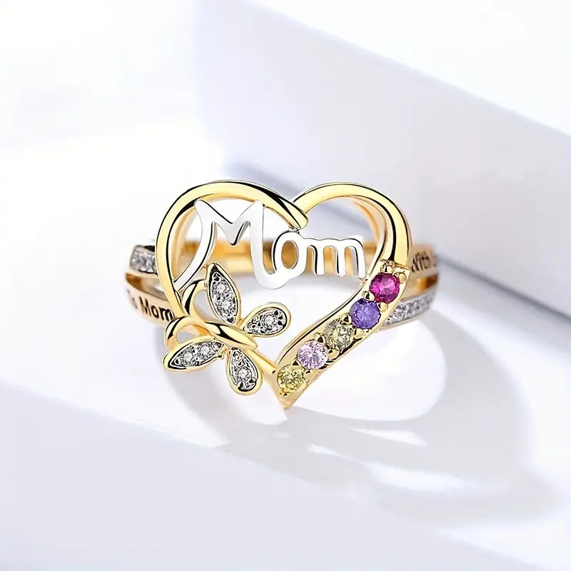 Gold MOM Jewelry Set with Multi-Color Rhinestone