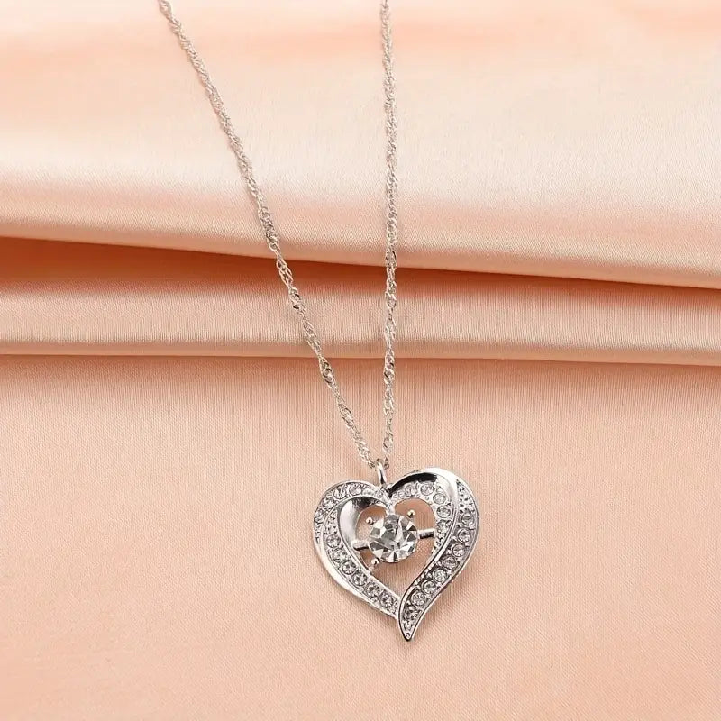 Rhinestone Heart with Floating Solitaire Necklace