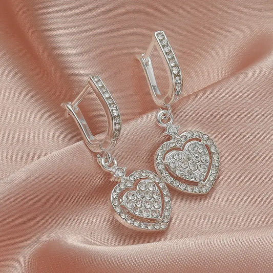 Pave Rhinestone Heart Earrings