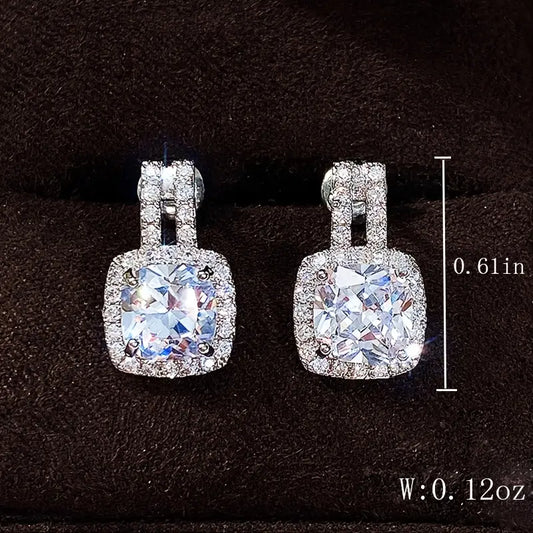 Cushion Cut Rhinestone Earrings