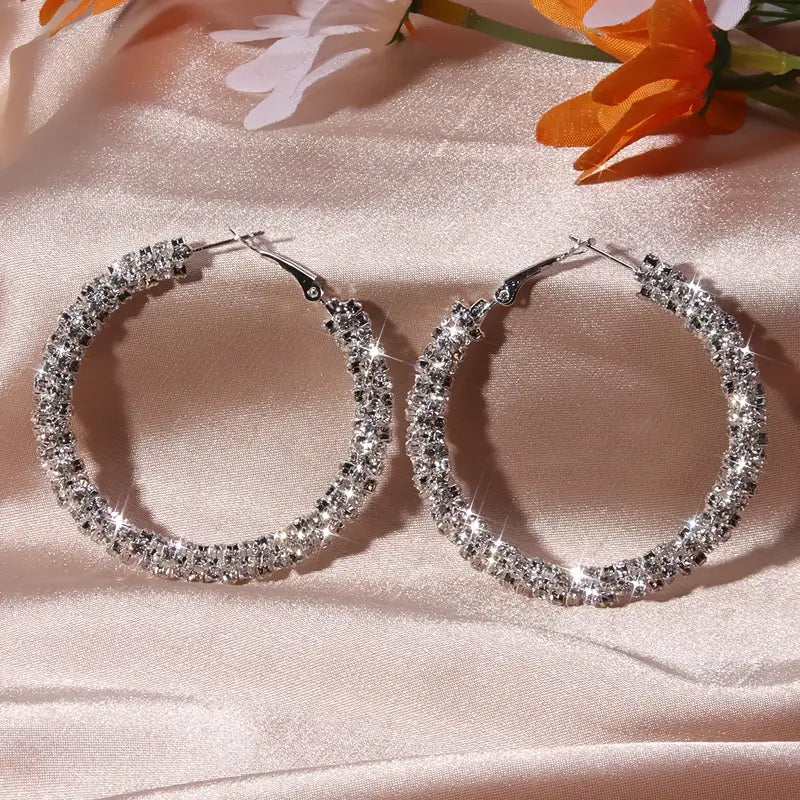 Large Full Rhinestone Hoop Earrings