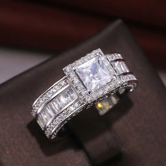 Princess Cut CZ Halo Ring