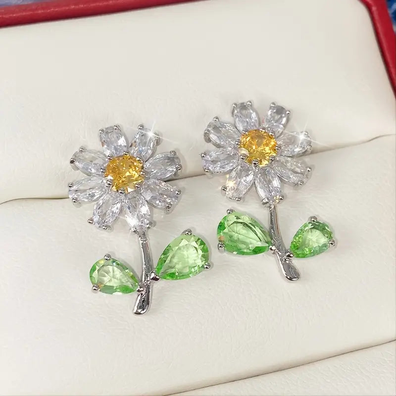 White Daisy Rhinestone Earrings