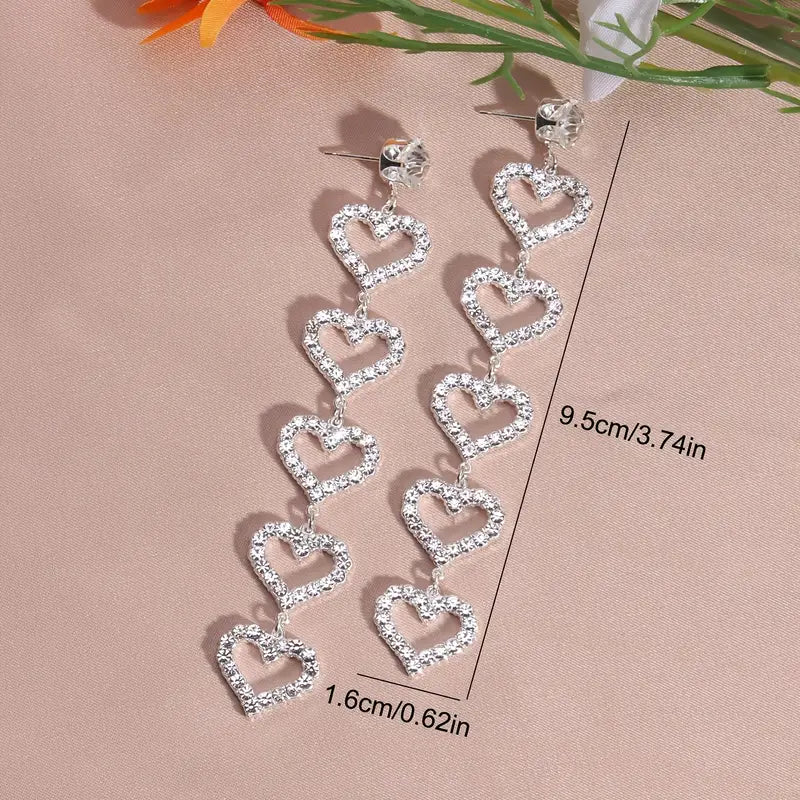 Rhinestone Heart Tassel Earrings