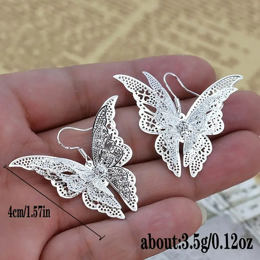 3-D Silver Butterfly Earrings