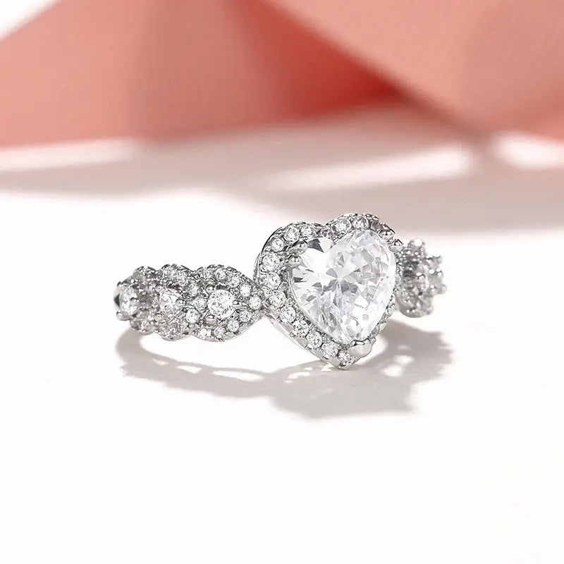 Pave Rhinestone Heart Ring