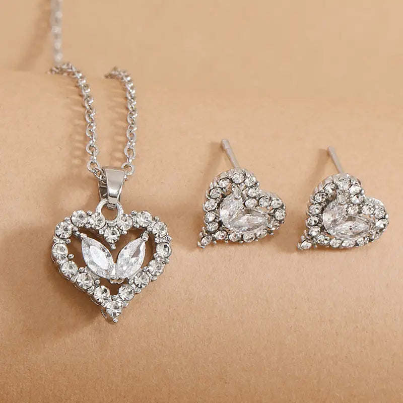 3-pc Rhinestone Hearts Jewelry Set