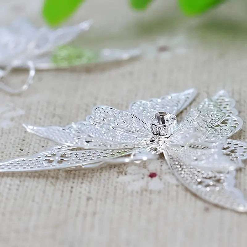 3-D Silver Butterfly Earrings