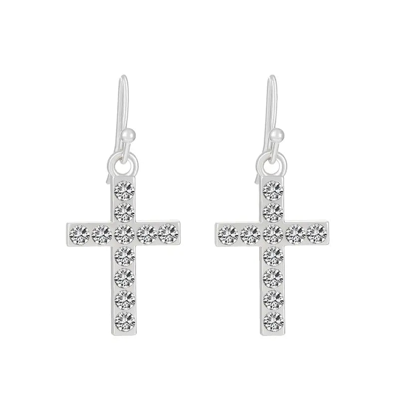 Rhinestone Cross Dangle Earrings