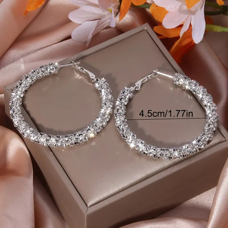 Large Full Rhinestone Hoop Earrings