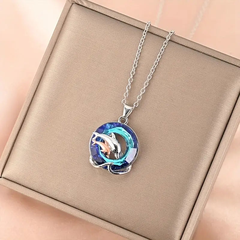 Dolphins in Crystal Necklace