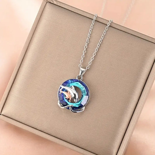 Dolphins in Crystal Necklace